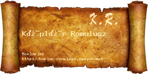 Káplár Romulusz névjegykártya